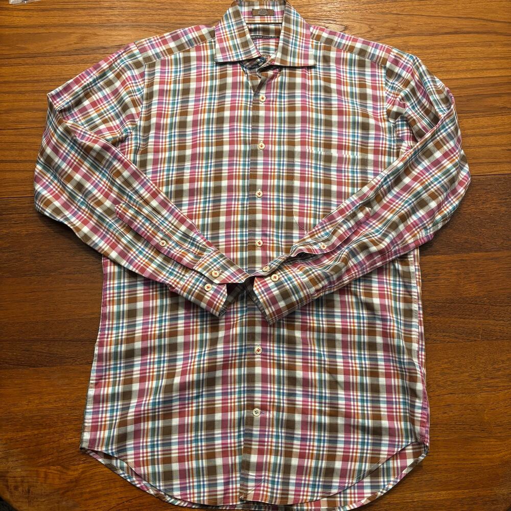 Peter Millar men’s multi color plaid slim fit button down dress shirt small